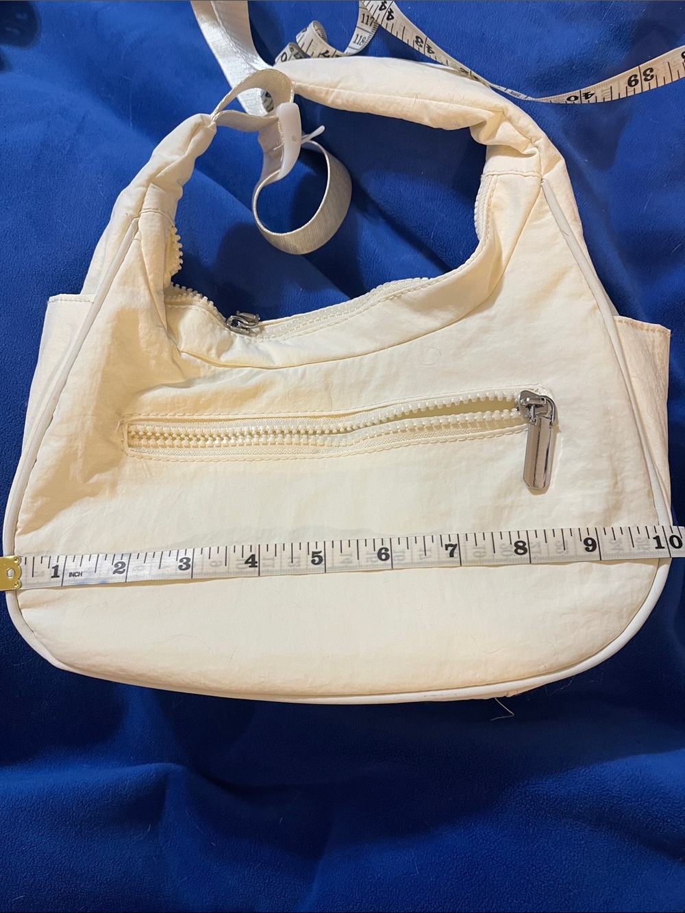 Cream Shoulder Bag with Front Zip Pocket - Casual Everyday Carry